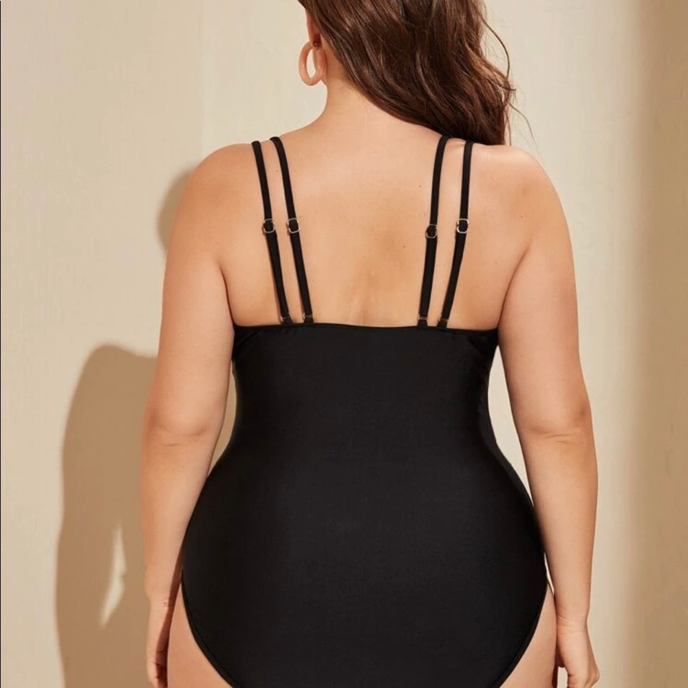 Ruffle One Piece Swimsuit in Black Mesh Patchwork - Picture 5 of 7
